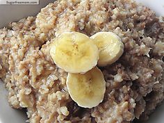 a bowl filled with oatmeal and bananas