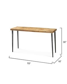 a wooden table with black legs and measurements