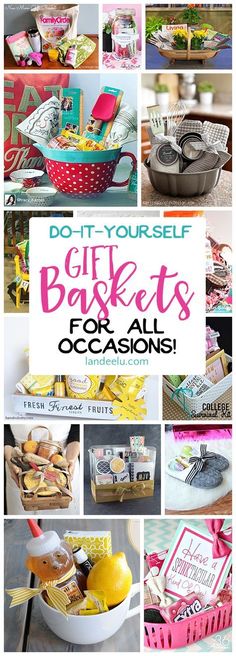 different pictures with the words do - it - yourself gift baskets for all occasions on them