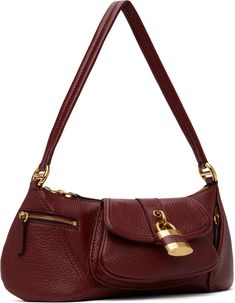 Pebble-grained calfskin shoulder bag in burgundy. · Fixed shoulder strap · Logo embossed at face · Padlock hardware at flap pocket · Zip pocket at sides · Zip closure · Patch pocket at interior · Cotton- and linen-blend canvas lining · Logo-engraved gold-tone hardware · H6.5 x W13.5 x D3 Supplier color: Brunet red Luxury Burgundy Shoulder Bag With Gold-tone Hardware, Burgundy Shoulder Bag With Gold-tone Hardware For Office, Office Burgundy Shoulder Bag With Gold-tone Hardware, Red Leather Shoulder Bag With Turn-lock Closure, Burgundy Leather Satchel With Gold-tone Hardware, Burgundy Crossbody Shoulder Bag With Gold-tone Hardware, Burgundy Leather Shoulder Bag With Silver-tone Hardware, Burgundy Leather Shoulder Bag With Palladium Hardware, Burgundy Satchel Shoulder Bag With Gold-tone Hardware