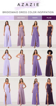 the bridesmaid dress color is purple and has an asymmetrical slit