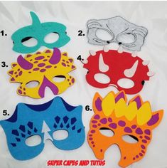 Set Of 12 Dinosaur Masks If You Would Like A Different Quantity Please Message Me Dinosaur Masks, Felt Dinosaur, Party Favors Halloween, Dinosaur Mask, Great Halloween Costumes, Felt Mask, Superhero Masks, Party Mask, Kids Dress Up