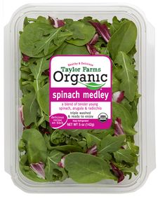 organic spinach medley in a plastic container