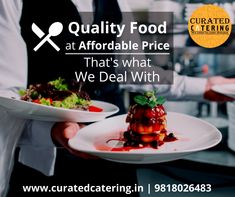 a person holding a plate with food on it and the words quality food at affordable price that's what we deal with