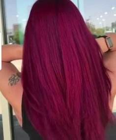 Deep Raspberry Hair Color, Red Magenta Hair Color, Fuschia Pink Hair, Violet And Red Hair, Pink Burgundy Hair, Fushia Highlights, Radiant Raspberry Hair Color, Berry Red Hair Color, Burgundy Pink Hair