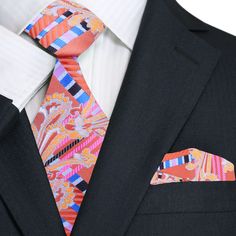 Primary A Peach Elegant Multicolor Neckwear For Business, Elegant Multicolor Business Neckwear, Elegant Multicolor Formal Neckwear, Multicolor Tie With Pocket Square, Multicolor Ties With Pocket Square, Elegant Multicolor Ties For Wedding, Elegant Orange Suit And Tie Accessories For Formal Occasions, Elegant Multicolor Neckwear With Ties, Elegant Multicolor Wedding Ties