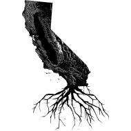 a black and white photo of the state of california with roots on it's side