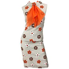 Chic 1960s MR. BLACKWELL khaki and orange Irish linen and chiffon shift / sheath dress! Features a tailored bodice with embroidered orange, brown and white flowers throughout. Orange chiffon ascot loops through the front neck. Full metal zipper up the back with hook-and-eye closure. Meant to look like a blouse and skirt, but is really a dress! In great condition. Perfect for any day or evening event. Pairs great with wedges, sandals or flats for day, and heel for evening. In great condition. Mad 60s Shift Dress, Embroidered Orange, Swinging 60s, Orange Chiffon, Vintage Dress 60s, Sheer Gown, Satin Cocktail Dress, Silk Shift Dress, Fresh Outfits