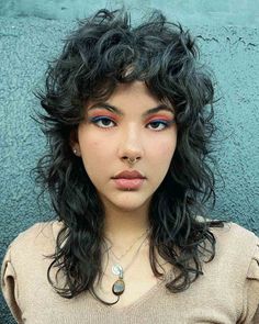 Edgy Long Curly Haircuts, Wolf Shag Haircut Curly, Punk Hair Long Hairstyles, Curly Shag Black Women, Alternative Haircuts For Curly Hair, Curly Shag Hairstyles Medium, Curly Shullet Hairstyles, Shullet Curly Hair, Long Shag Hairstyles Curly Hair