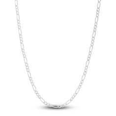 Fashioned in 14K white gold, this stylish women's 22-inch solid figaro link necklace is perfect for a bold layered look. The chain is approximately 3.0mm wide and secures in place with a lobster clasp. Sterling Silver Jewelry With Figaro Chain, White Gold Necklace With Figaro Chain Link, White Gold Figaro Link Chain Necklace, White Gold Figaro Chain Necklace With Rectangular Links, White Gold Oval Link Jewelry With Figaro Chain, Sterling Silver Figaro Chain Necklace With Rectangular Links, White Gold Figaro Chain Link Jewelry, Classic Sterling Silver Figaro Chain Necklace, Sterling Silver Figaro Chain Necklace With Oval Links