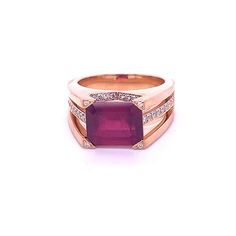 Vintage Ring 3.80 Ct Emerald Shape Natural Ruby , Solid 18k Rose Gold , Vintage Ring , Hand Made , Free Ring Resizing ~~ S e t t i n g ~~ Solid 18k Rose Gold 12.20 grams Ring Size 6.5,6.75,7,7.25,7.5;7 US ~~ Stones ~~ Main Stone: Emerald Shape Natural Ruby In Weight Of 3.80 Ct (Approx.) Color - Red Side Stones: Round Shape Natural Diamond In Weight Of 0.42 Ct (Approx.) Clarity - Vs1 Color - F Feel free to contact us for inquiries and consultation and special requests. The item will be shipped in Formal 14k Rose Gold Ring With Prong Setting, Gia Certified Rose Gold Diamond Ring For Formal Occasions, Gia Certified Rose Gold Diamond Ring, Rose Gold Luxury Emerald Ring For Formal Occasions, Luxury Rose Gold Emerald Ring For Formal Occasions, Formal Gia Certified Rose Gold Diamond Ring, Formal Rose Gold Emerald Ring With Accent Stones, Elegant Ruby Ring In 14k Rose Gold, Luxury Rose Gold Ruby Ring With Vvs Clarity