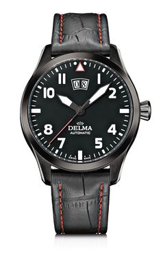 Black dial delma watch Classic Watches With Tachymeter And Rectangular Dial, Classic Rectangular Dial Watch With Tachymeter, Black Leather Watches With Date Indicator, Black Leather Watch With Date Indicator, Black Leather Watch Accessories With Date Indicator, Classic Black Chronograph Watch, Classic Black Watch With Chronometer, Classic Black Chronograph Watch With Date Indicator, Timeless Black Watches With Date Indicator