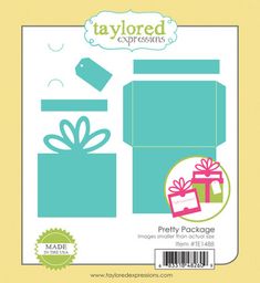 the packaging for taylored expressions presents is shown in light blue and has a gift box with