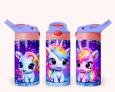 thermos cup with two unicorns on it