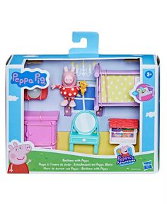 peppa's bedroom playset with peppa and piggy toys in the box