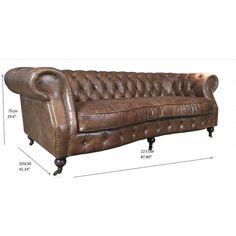 an image of a leather couch with measurements