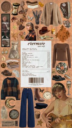 a collage of clothing and accessories with words on it