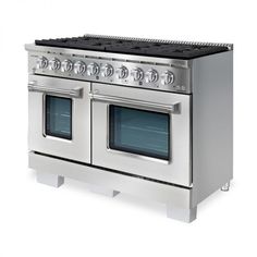 two ovens side by side on white background