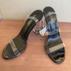 Cape Robbin Black Sandals W/ Clear 4” Block Heel And Clear Straps Women Size 10. Fits More Like 9 Or 9.5. Never Worn. Black And Clear Heels, Summer Clear Strap Block Heels, Black Sandals With Clear Strap, Open Toe, Chic Clear Closed-toe Sandals, Evening Clear Sandals With 4-inch Heel, Clear Sandals, Capes For Women, Black Sandals, Cape