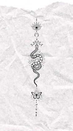 a drawing of a snake on top of a piece of paper with an eye above it