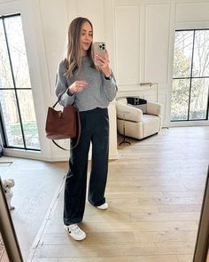 Fashion Jackson Wearing Grey Sweater Grey Wide Leg Trousers Veja Velcro 3 Lock Sneakers Celine Bucket 16 Bag Tan Celine Bucket 16, Trousers And Sneakers Outfit, Veja Velcro, Veja Sneakers Outfit, Trousers And Sneakers, Bucket Bag Outfit, Celine Bucket Bag, Bucket Bags Outfit, Outfit Trousers