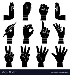 black and white silhouettes of hand gestures