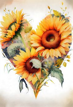 a painting of two sunflowers in the shape of a heart