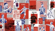 a collage of soccer players and their names on red, white and blue squares