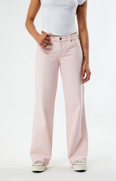 PacSun Eco Light Pink Low Rise Wide Leg Jeans | PacSun Pink Jeans Outfit, Low Rise Wide Leg Jeans, Light Pink Pants, Light Pink Jeans, All Jeans, Stylish Jeans, School Clothes, Sustainable Style, Xmas Ideas