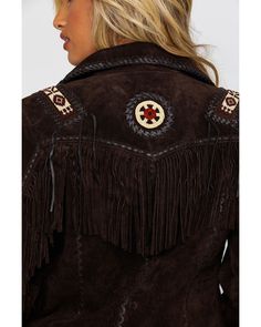 Scully Women's Boar Suede Beaded Fringe Jacket, Brown Western Style Long Sleeve Workwear Outerwear, Western Style Long Sleeve Outerwear For Work, Western Style Workwear Outerwear, Western Style Single Breasted Long Sleeve Outerwear, Western Style Single-breasted Long Sleeve Outerwear, Fringe Long Sleeve Outerwear For Rodeo, Long Sleeve Fringe Outerwear For Rodeo, Rancho Party, Fringe Outfits