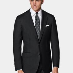 This black suit features a slim chest and waist, natural shoulders, single-breasted closure, notch lapel, and jetted pockets. The full-canvas construction ensures a sleek, fitted silhouette suitable for all refined occasions. Classic Formal Pantsuit With Flat Front, Sleek Business Pantsuit With Lapel Collar, Timeless Notch Lapel Pantsuit For Formal Occasions, Sleek Pantsuit With Lapel Collar For Business, Classic Black Pantsuit For Semi-formal Occasions, Luxury Single Breasted Suit For Black Tie, Formal Notch Lapel Pantsuit With Concealed Placket, Classic Business Pantsuit With Pressed Crease, Business Pantsuit With Notch Lapel And Pressed Crease