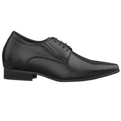 These CALTO black dress Derbies from TallMenShoes.com offer the wearer a wide degree of flexibility and three extra inches in height. Made with a timeless, classic style, these sharp dress elevator shoes will fit with many outfits where making a good impression is important. They are made from genuine oxhide leather and feature a plain pointy toe that goes will with tuxedo pants or other formal trousers, as well as slacks and suits for the workplace. Stretch panels on the side allow for slipping Elevator Shoes, Tuxedo Pants, Formal Trousers, Timeless Classic Style, Style Classique, Casual Sandals, Dress With Boots, Formal Event, Soft Leather