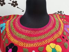 "Mexican handmade blouse, ethnic blouse, with beautiful hand embroidery, blouse embroidered in chain and flowers, blanket blouse. Mexican textile art has centuries of history and creativity throughout the country. Mexico is recognized as one of the leading countries with a beautiful aristic production in the textile world, miraculous hands of talented artisans from different states of the country create stunning embroidery clothing, and various items. #Oaxaca #Chiapas We ship anywhere in the wor Traditional Multicolor Embroidered Top For Fiesta, Bohemian Red Blouse For Traditional Ceremonies, Bohemian Multicolor Embroidered Festive Top, Multicolor Embroidered Festival Top, Embroidered Bohemian Blouse For Traditional Ceremonies, Bohemian Red Blouse With Intricate Embroidery, Traditional Red Blouse With Embroidered Neckline, Festive Bohemian Blouse With Embroidered Border, Multicolor Bohemian Embroidered Top For Fiesta