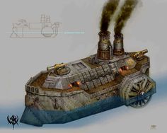 Steam punk boat Steampunk Ship, Dieselpunk Vehicles, Steampunk Vehicle, Warhammer Art, Dungeons And Dragons Homebrew, Watercraft, Boat Design