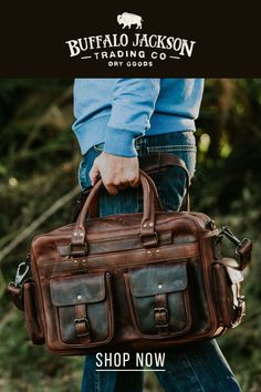 Men's vintage full-grain brown leather pilot briefcase bag. Handcrafted to handle a lifetime of business, luxury, adventure, and more. Rugged leather products to rival any you’ll find from Crazy Horse, Michael Kors, Nordstrom - you name it. Men's Leather Briefcase, Leather Briefcase Men