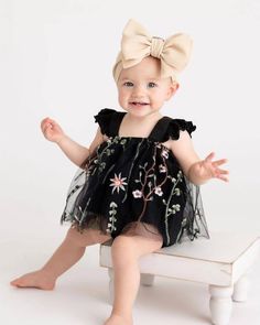 Mallory Tulle Tank & Bloomer Set - Black Floral Embroidery #product_type - Bailey's Blossoms Paper Flower Lights, Whimsical Wardrobe, Brighton Shops, Holiday Photoshoot, Long Sleeve Leotard, Toddler Romper, Baby First Birthday, Tulle Fabric, Ruffled Maxi Dress