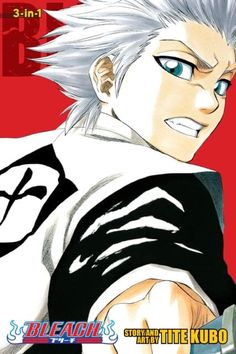 an anime character with white hair and blue eyes