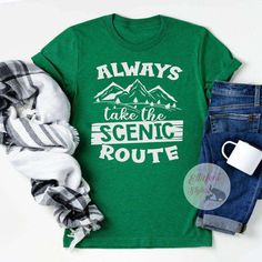 Funny camping shirts make awesome gifts for the adventurer in your life. From our happy camper t-shirt to the cool campfire tees, camp shirts are perfect for people who love to camp. Funny Camping Shirts, Always Take The Scenic Route, Camping Shirts Funny, Camp Shirts, Camping Shirts, Funny Camping, Camping Humor, Awesome Gifts, Scenic Routes