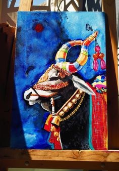 Nandi Painting Canvas, Bholenath Drawing, Creative Composition, Temple Drawing, Mythology Paintings, Ganesh Art Paintings, Modern Art Canvas Painting, Pencil Drawings Of Animals