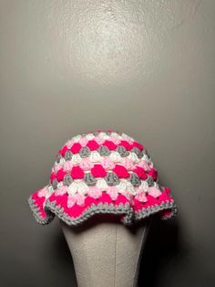 Granny crochet hat pink,white & gray Granny crochet hat gray & white  Granny crochet hat Pink, white & brown  Granny crochet hat green & off white  Granny crochet hat pink & purple Each Hat are Sold SEPARATELY!! in the description below request the color you would like . Crocheting Tutorials, Crochet Bonnet, Crochet Rose, Christmas Deals, Bucket Hats, Crochet Hat, Gray White, Pink Purple, Caps Hats