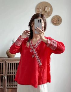 Chinese Style Embroidery Hanfu Cardigan — Obiono Red Embroidered Long Sleeve Cardigan, Linen Outfits, Khaki Tops, Linen Cardigan, Cardigan Long Sleeve, Chunky Heels Sandals, Cardigan Long, Winter Boots Women, Womens Sandals Flat