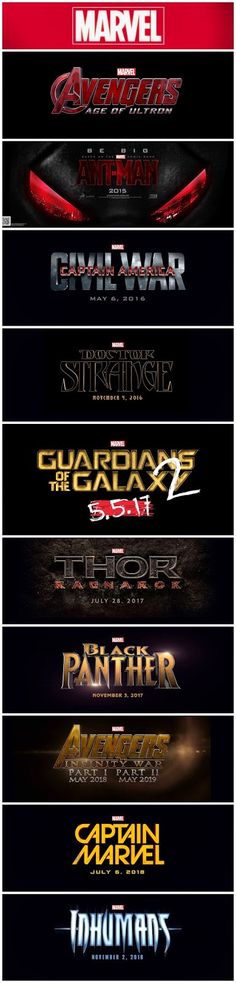 the avengers movie titles are shown in black and white