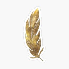 a golden feather sticker on a white background