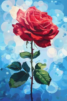 a painting of a red rose on a blue background