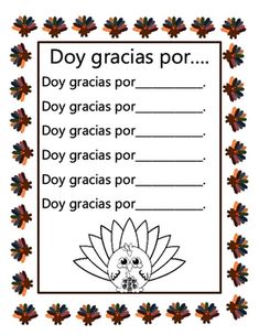 a spanish thanksgiving card with the words doy gracias por and an image of a turkey