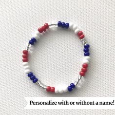 Red White and Blue Bracelet, Patriotic Bracelet, Toddler Girl 4th of July Outfit, Kids 4th of July S Patriotic White Stretch Bracelet With Round Beads, Patriotic White Stretch Bracelet, Adjustable White Bracelet For 4th Of July, Adjustable White Beaded Bracelets For 4th Of July, Patriotic White Stretch Bracelet As Gift, Patriotic White Stretch Bracelet Gift, 4th Of July Gift Round Beads Stretch Bracelet, White Friendship Bracelets For 4th Of July, 4th Of July White Beaded Bracelets Gift