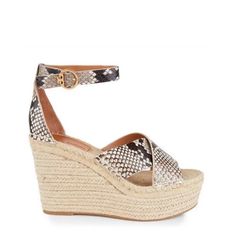 Tory Burch Shelby Snakeskin-Embossed Leather Espadrille Wedge Sandals Fashion Forward Wedged Espadrille Sandals Topped With An Embossed Snake-Print Leather Finish. Leather Upper Open Toe Adjustable Ankle Strap Leather Lining Padded Insole Leather Sole Wedge Heel, 4.25" (105mm) Color: Warm Roccia Size 11 New Without Box Retail $278 Luxury Heels With Heel Strap For Vacation, Luxury Vacation Heels With Heel Strap, Luxury Ankle Strap Heels For Vacation, Chic Woven Leather Sandals With Round Toe, Luxury Round Toe Heels For Vacation, Luxury Heels With Round Toe For Vacation, Luxury Wedge Heel Sandals With Woven Sole, Luxury Sandals With Woven Sole And Round Toe, Luxury Leather Ankle Strap Wedge Sandals