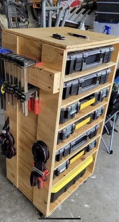 a workbench with many tools on it