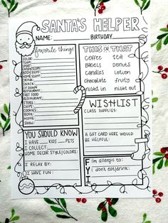 a santa's helper printable for kids to use on their christmas wish list