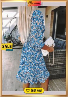 Floral V Neck Casual Half Sleeve Dress Casual Fall Beach Floral Dress, Fitted Floral Dress For Fall Vacation, Floral Dress For Vacation, Half Sleeve Dress, Half Sleeve Dresses, Floral Theme, Summer Style Casual, Color Pick, Unique Designers